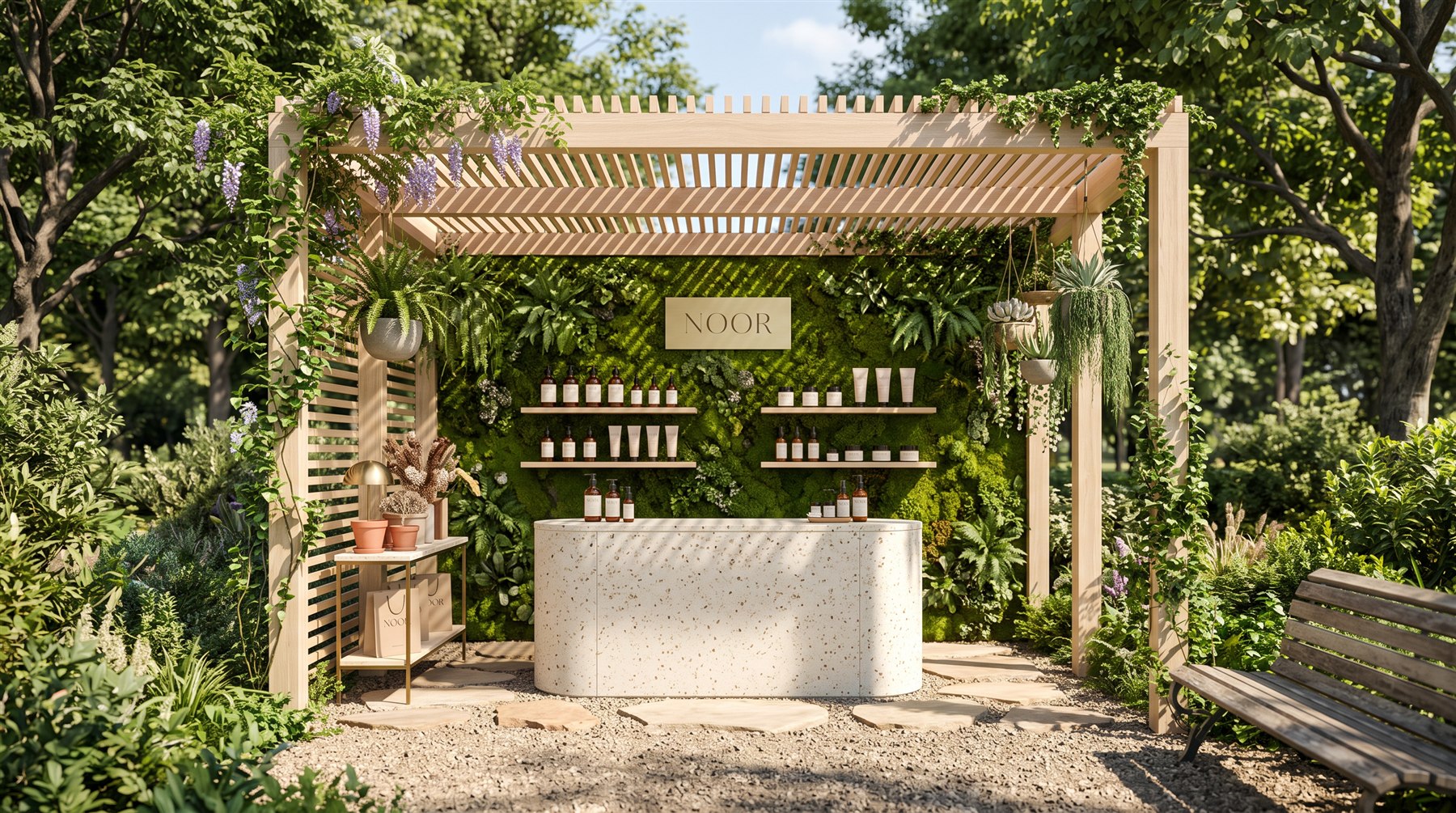 Concept visualisation: Noor garden pergola with living green wall