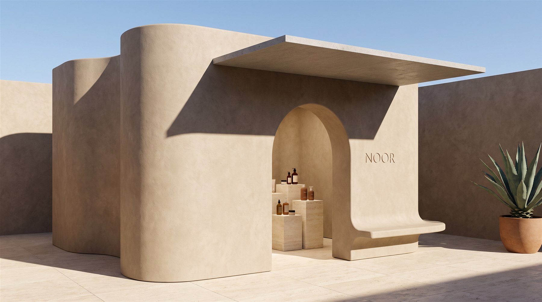 Concept visualisation: Noor courtyard installation in a desert setting